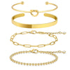 Women's Simple Stainless Steel Bracelet Set With Paperclip Chain Round Bead Flat Snake Chain And Knotted Heart Open Geometric Electroplated Design