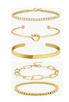 Women's Simple Stainless Steel Bracelet Set With Paperclip Chain Round Bead Flat Snake Chain And Knotted Heart Open Geometric Electroplated Design