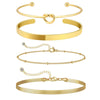 Women's Simple Stainless Steel Bracelet Set With Paperclip Chain Round Bead Flat Snake Chain And Knotted Heart Open Geometric Electroplated Design