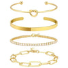 Women's Simple Stainless Steel Bracelet Set With Paperclip Chain Round Bead Flat Snake Chain And Knotted Heart Open Geometric Electroplated Design