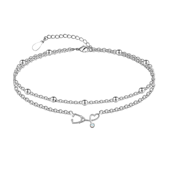 Women's Simple Stainless Steel Double Layer Anklet With Heart Shape Pattern Fashion Foot Jewelry