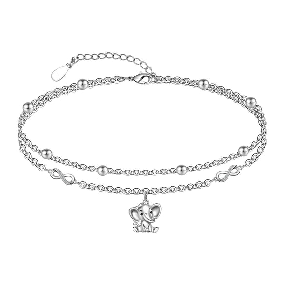 Women's Simple Stainless Steel Double Layer Anklet With Heart Shape Pattern Fashion Foot Jewelry