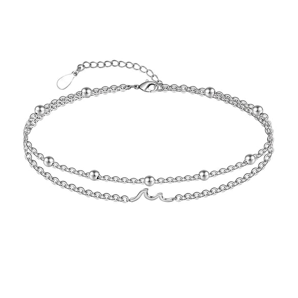 Women's Simple Stainless Steel Double Layer Anklet With Heart Shape Pattern Fashion Foot Jewelry