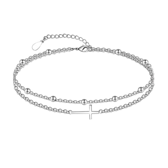 Women's Simple Stainless Steel Double Layer Anklet With Heart Shape Pattern Fashion Foot Jewelry