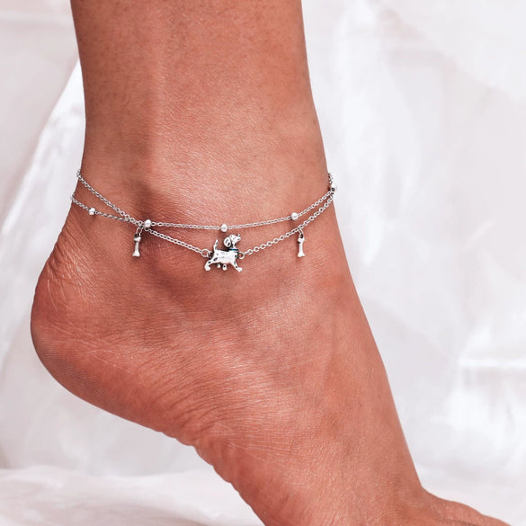 Women's Simple Stainless Steel Double Layer Anklet With Heart Shape Pattern Fashion Foot Jewelry