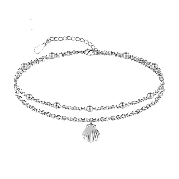 Women's Simple Stainless Steel Double Layer Anklet With Heart Shape Pattern Fashion Foot Jewelry