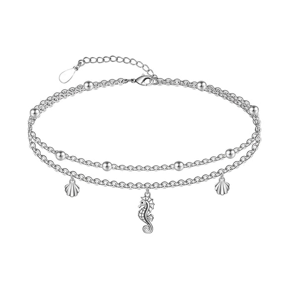 Women's Simple Stainless Steel Double Layer Anklet With Heart Shape Pattern Fashion Foot Jewelry
