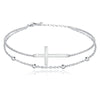 Women's Simple Stainless Steel Double Layer Cross Anklet With Round Bead Chain Fashion Layered Ankle Bracelet