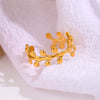 Women's Simple Stainless Steel Goldplated Olive Branch Leaf Adjustable Ring