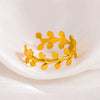 Women's Simple Stainless Steel Goldplated Olive Branch Leaf Adjustable Ring