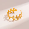 Women's Simple Stainless Steel Goldplated Olive Branch Leaf Adjustable Ring