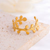 Women's Simple Stainless Steel Goldplated Olive Branch Leaf Adjustable Ring