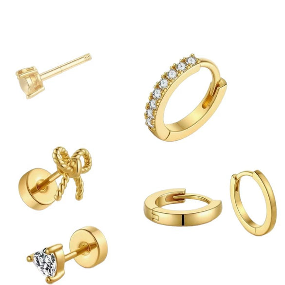 Women's Simple Style Copper Flower Ear Cuff And Stud Earring Set With Stainless Steel Posts Electroplated Minimalist Rhinestone Design