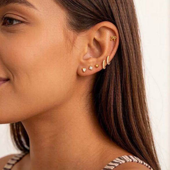 Women's Simple Style Copper Flower Ear Cuff And Stud Earring Set With Stainless Steel Posts Electroplated Minimalist Rhinestone Design
