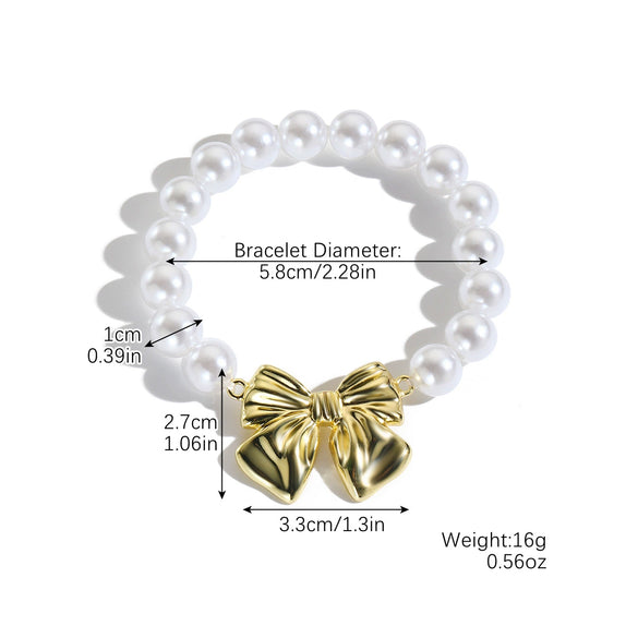 Women's Simple Style Imitation Pearl Bow Bracelet With Electroplating