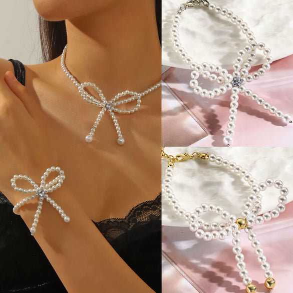 Women's Simple Style Imitation Pearl Bow Bracelet With Electroplating