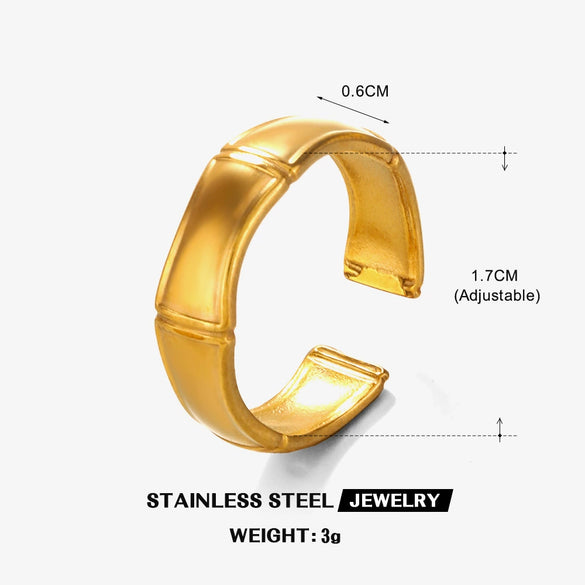Women's Simple Style Stainless Steel Bamboo Ring With Plant Flowers Pattern And Electroplating Treatment