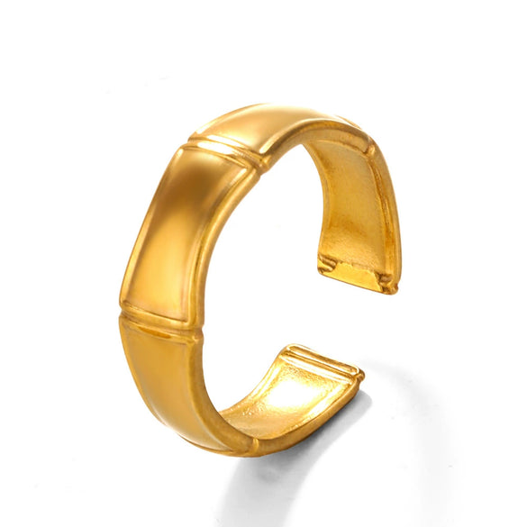 Women's Simple Style Stainless Steel Bamboo Ring With Plant Flowers Pattern And Electroplating Treatment