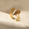 Women's Simple Titanium Steel And Imitation Pearl Ring With Geometric Heart Flower And Bow Patterns 18K Goldplated