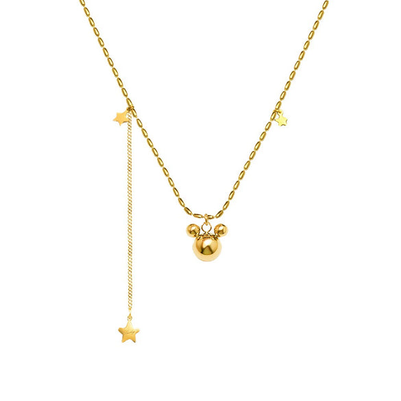 Women's Simple Titanium Steel Necklace And Bracelet Jewelry Set With Electroplated Small Animal Pendant And Rice Bead Chain