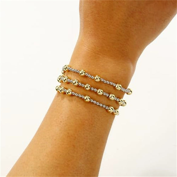 Women’s Simple Trendy Geometric U Shape Bracelet And Jewelry Set In Electroplated Copper With Silver And Gold Bead Retro Style
