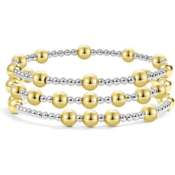 Women’s Simple Trendy Geometric U Shape Bracelet And Jewelry Set In Electroplated Copper With Silver And Gold Bead Retro Style
