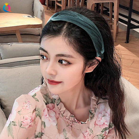 Women's Simple Velvet Bow Knotted Cross Headband With Elastic Cloth Hair Accessory