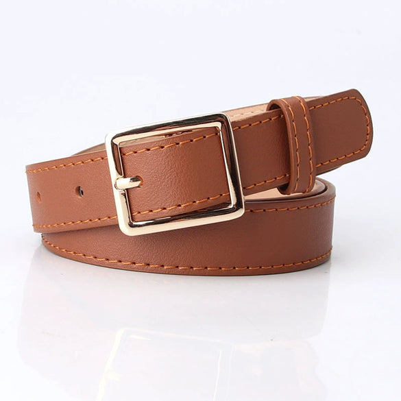 Women's Simple Versatile Pu Leather Belt With Alloy Pin Buckle Electroplated Finish Fashion Decorative Belt