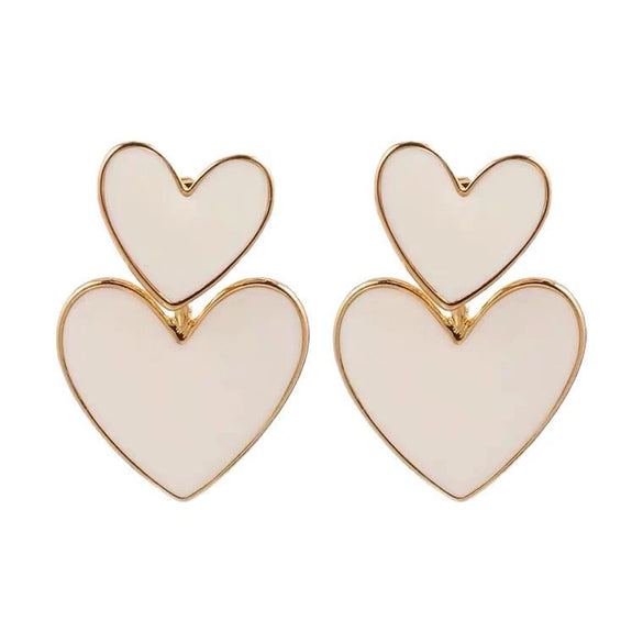 Women's Simple White Heart Alloy Earrings With Dripping Oil Finish Retro Fashion Earrings