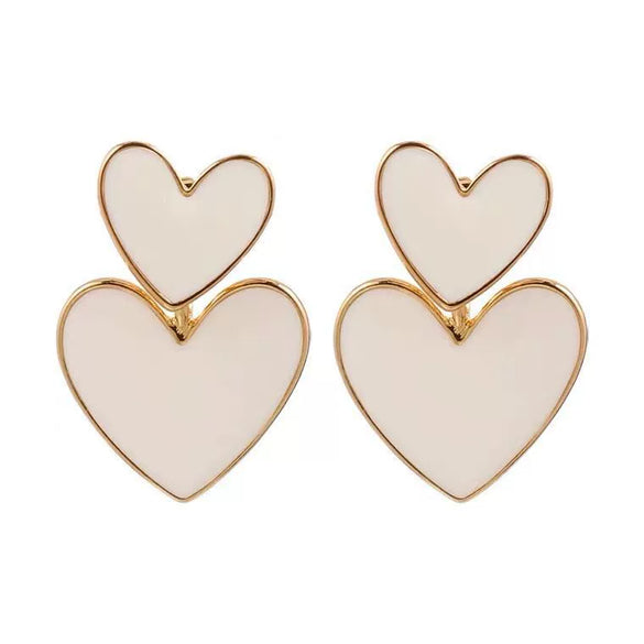 Women's Simple White Heart Alloy Earrings With Dripping Oil Finish Retro Fashion Earrings