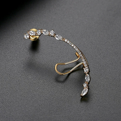 Women's Single Geometric Copper Ear Cuff Earring With Colored Zircon And Electroplated Finish Fashion Jewelry Wholesale