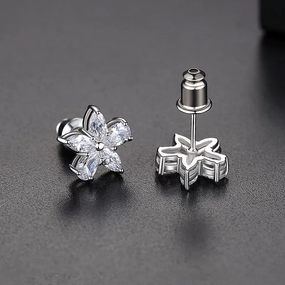 Women's Small Flower Zircon Earrings In Electroplated Copper Cute Geometric Floral Fashion Jewelry