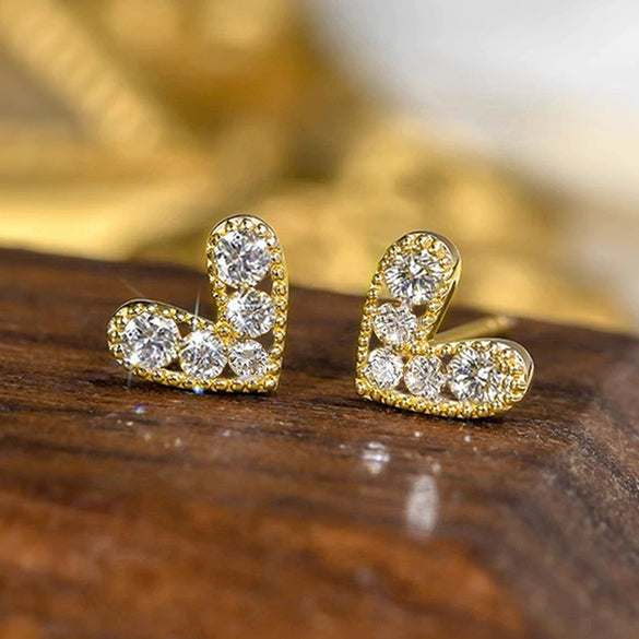 Women's Small Fresh Geometric And Heart Shape Copper Inlay Zircon Earrings
