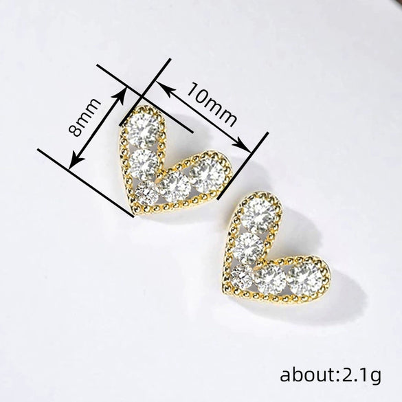 Women's Small Fresh Geometric And Heart Shape Copper Inlay Zircon Earrings