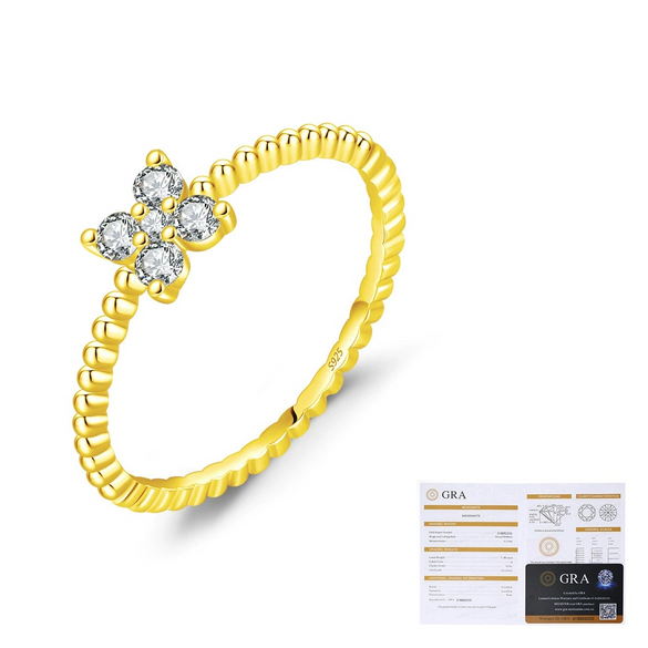 Women's Small Fresh Mori Style Four Leaf Clover Diamond Two Color Ring In S925 Sterling Silver