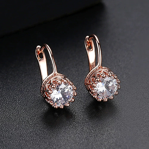 Women's Small Round Geometric Copper Crystal Zircon Stud Earrings With Electroplated Finish Fashion Jewelry Gift