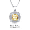 Women's Small Square Geometric Yellow Diamond Citrine Pendant 925 Sterling Silver Fashion Light Luxury Clavicle Chain Necklace