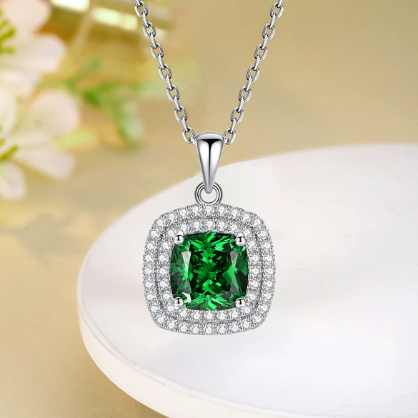 Women's Small Square Geometric Yellow Diamond Citrine Pendant 925 Sterling Silver Fashion Light Luxury Clavicle Chain Necklace