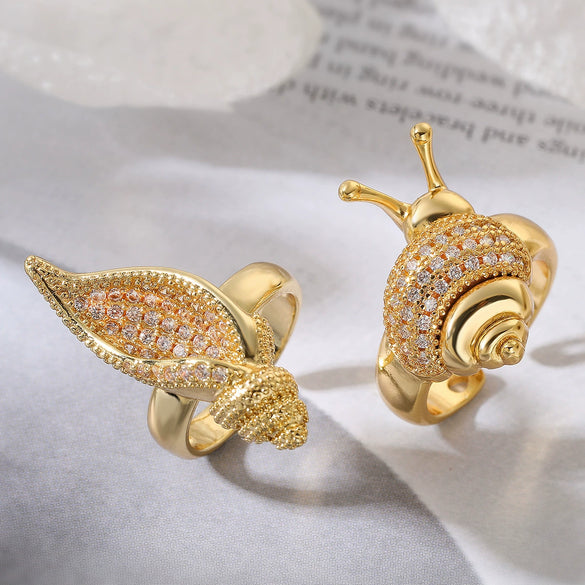 Women's Snail Shell Geometric Copper Open Ring With Electroplating Design