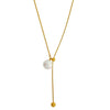 Women's Snake Bone Chain Pearl Pendant Necklace With Goldplated Artificial Gemstones And Semiprecious Stones And Round Bead Pattern