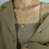 Women's Snake Bone Chain Pearl Pendant Necklace With Goldplated Artificial Gemstones And Semiprecious Stones And Round Bead Pattern