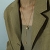 Women's Snake Bone Chain Pearl Pendant Necklace With Goldplated Artificial Gemstones And Semiprecious Stones And Round Bead Pattern