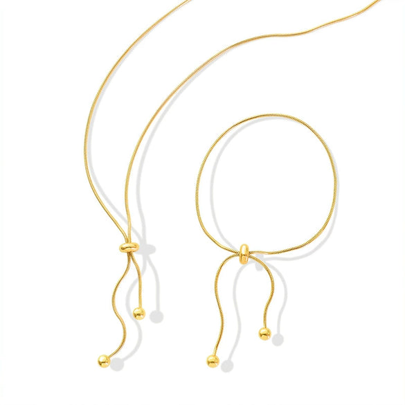 Women's Snake Bone Chain 316L Stainless Steel 18K Gold Plated Jewelry Set With Pull Buckle Necklace And Bracelet