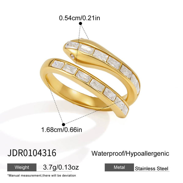 Women's Snake Shape Stainless Steel Ring With Vacuum Gold Plating Geometric Animal Style Hypoallergenic Fashion Jewelry
