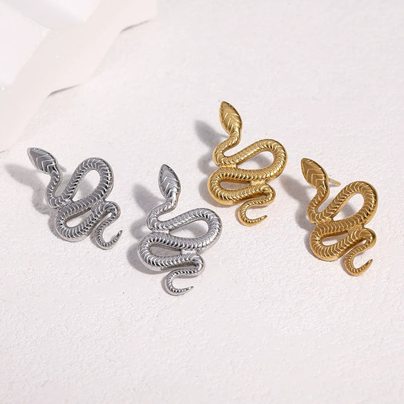 Women's Snakeshaped Stainless Steel Earrings Goldplated Nonfading Animal Design Punk Jewelry