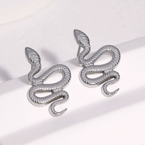 Women's Snakeshaped Stainless Steel Earrings Goldplated Nonfading Animal Design Punk Jewelry