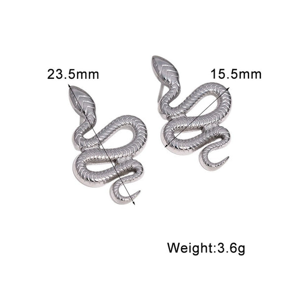 Women's Snakeshaped Stainless Steel Earrings Goldplated Nonfading Animal Design Punk Jewelry