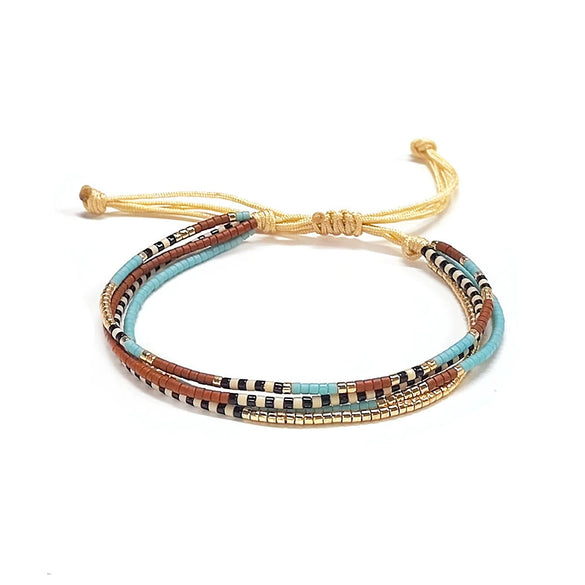 Women's Soft Ceramic And Metal Handwoven Bohemian Geometric Beadseparated Strap Bracelet