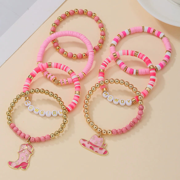 Women's Soft Clay Beaded Stacked Bracelet Handmade With Letter Beads In Western Cowboy Style