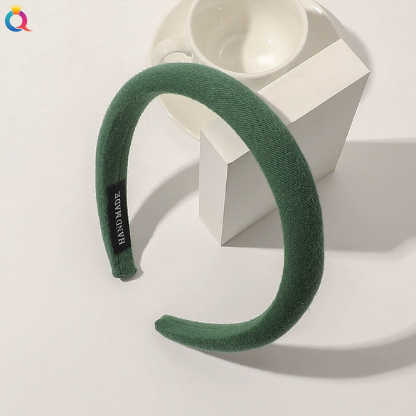 Women's Solid Color Padded Sponge Headband With Geometric Design Handmade Retro Hair Hoop For Face Washing And Everyday Styling